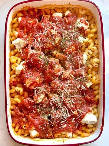 Easy Baked Chicken Pasta - Gather just a few simple ingredients to make this easy baked chicken pasta.