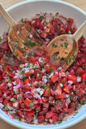 Fresh homemade Pico de Gallo in a white bowl