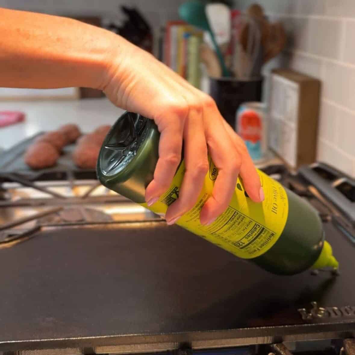 Griddle heating to high heat for smash burgers