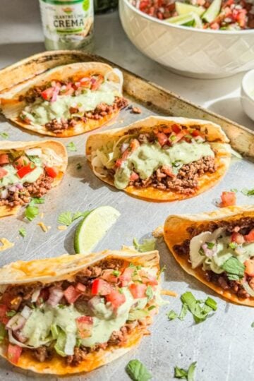 crispy ground beef tacos on sheet pan easy oven baked taco recipe